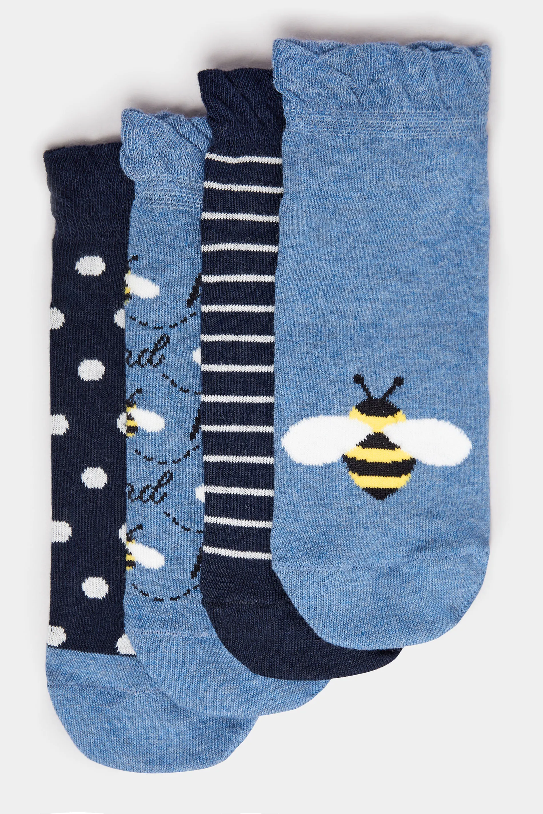 4 PACK Blue 'Bee Kind' Trainer Liner Socks