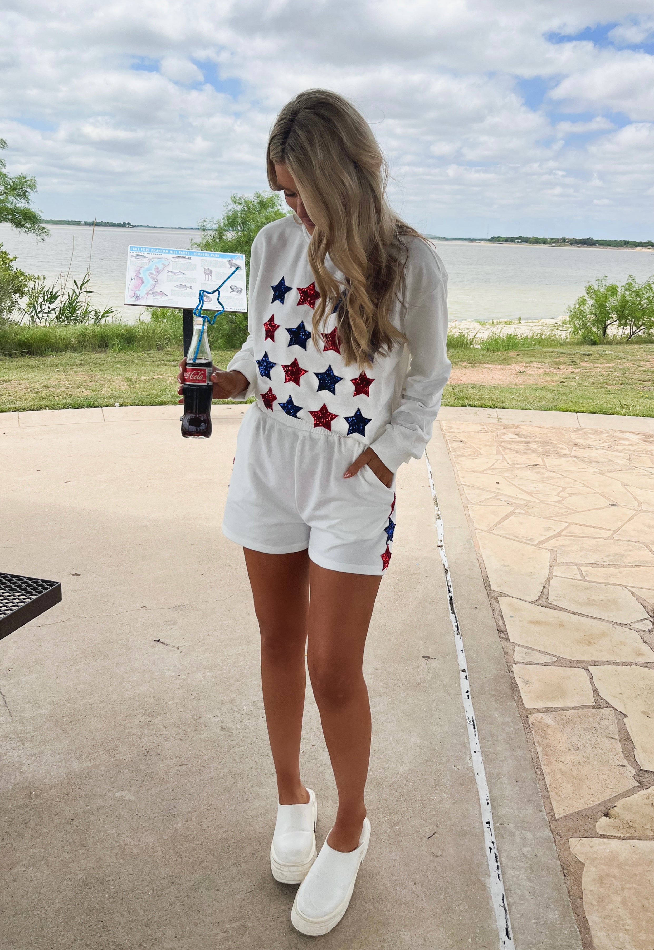 4th of July Star Patch Long Sleeve Terry Top