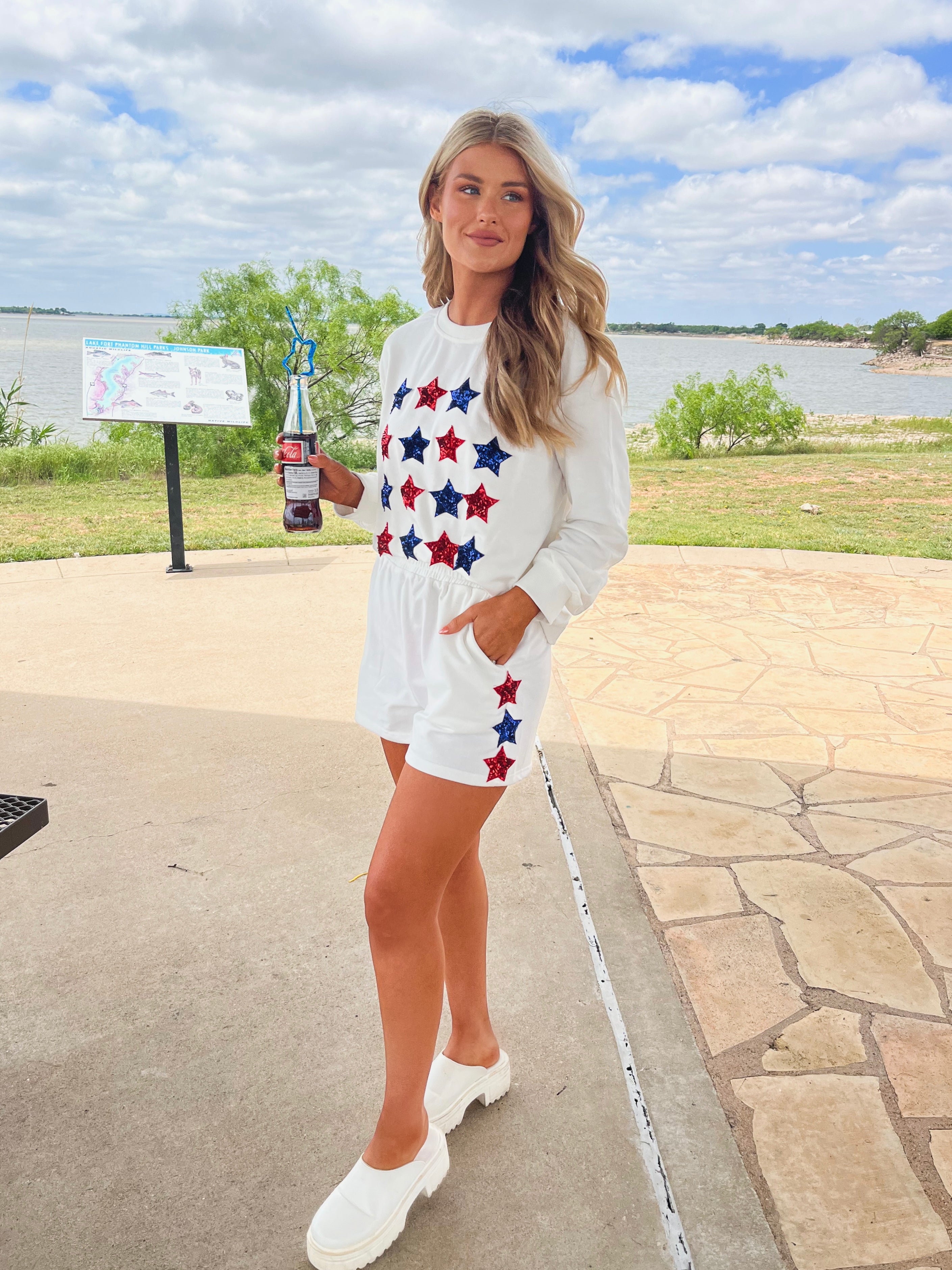 4th of July Star Patch Long Sleeve Terry Top