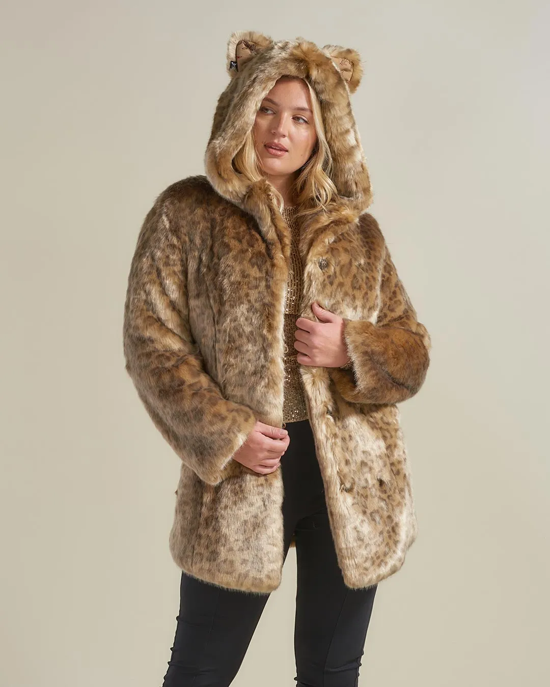 African Golden Cat Luxe Classic Faux Fur Coat | Women's