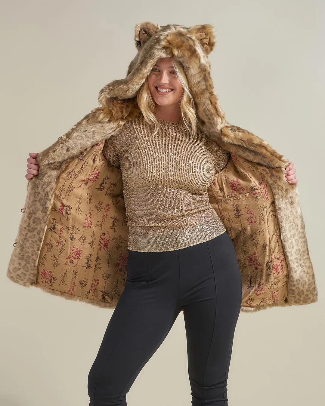 African Golden Cat Luxe Classic Faux Fur Coat | Women's