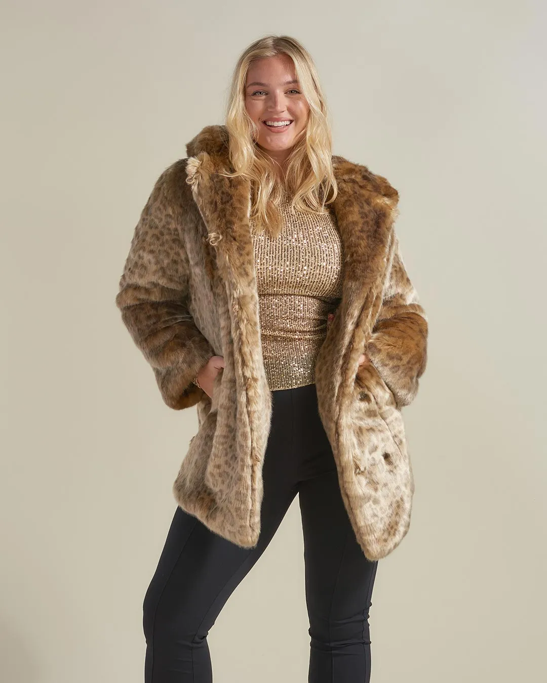 African Golden Cat Luxe Classic Faux Fur Coat | Women's