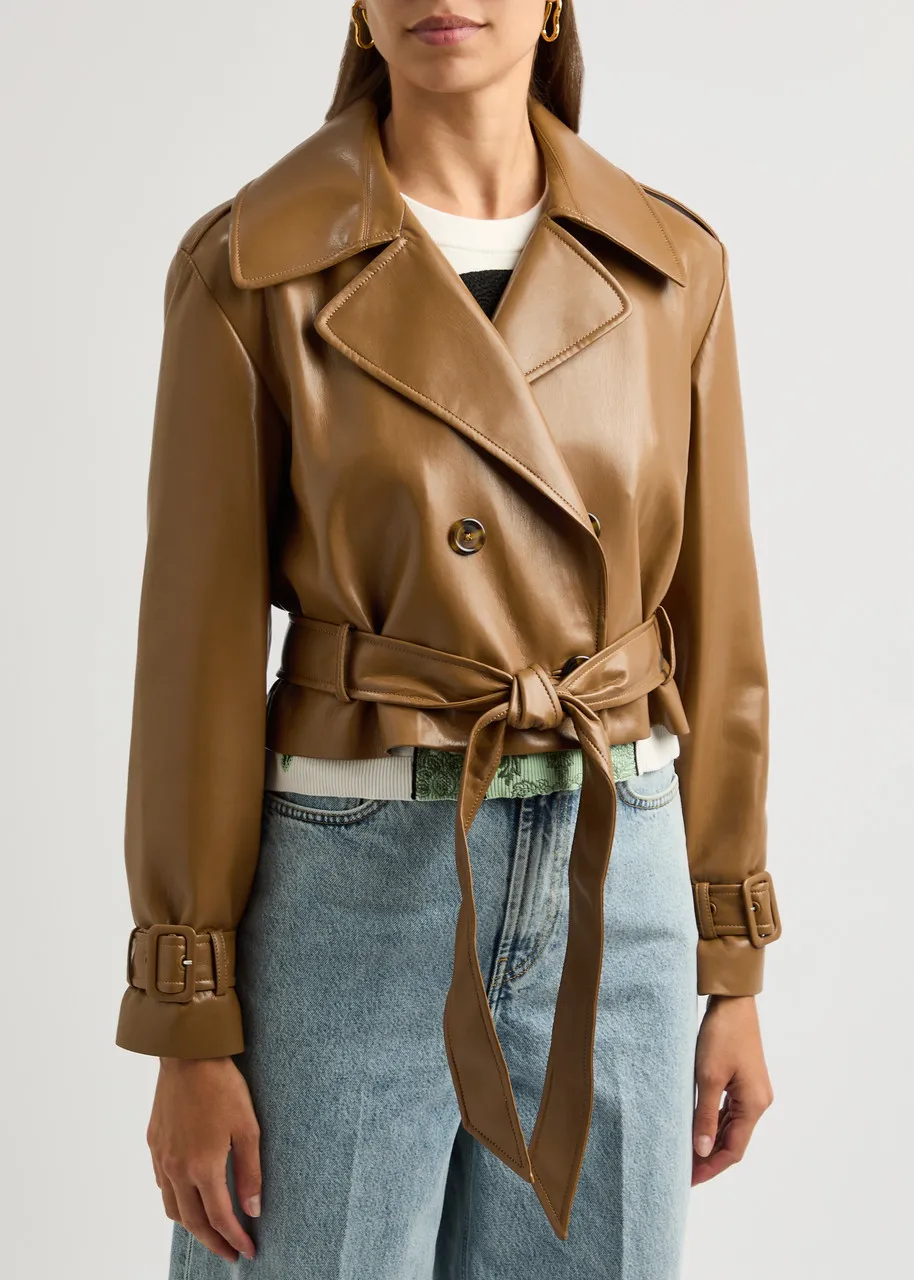 ALICE + OLIVIA Keith cropped faux leather trench coat  
                         
                     
                