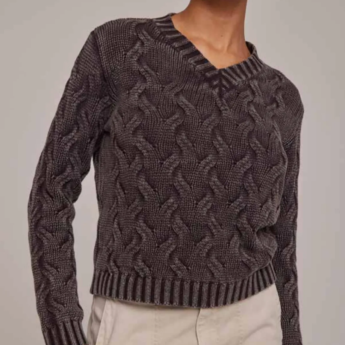 Bella Dahl V Neck Cable Sweater