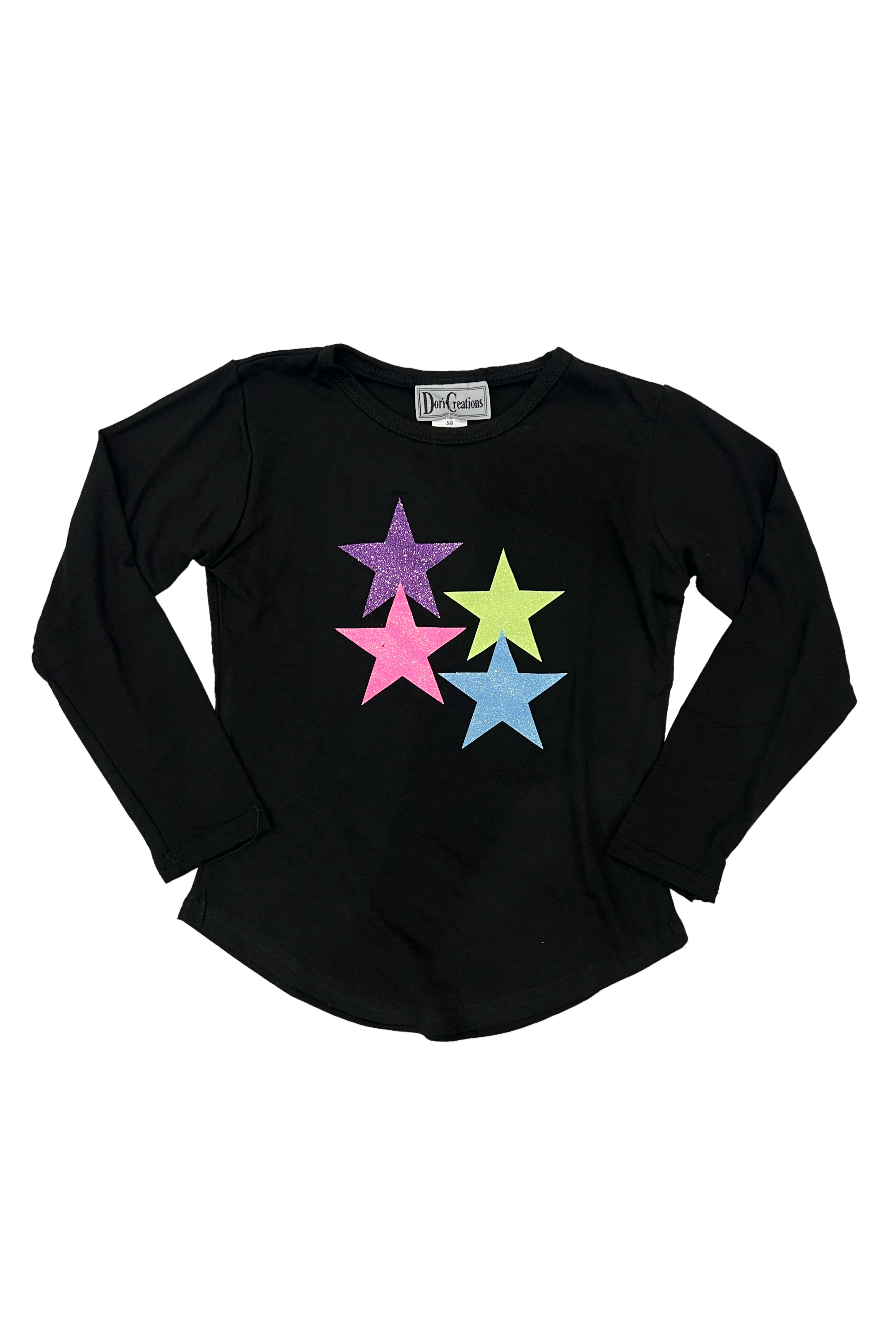 Black Neon Glitter Stars Long Sleeve Tee