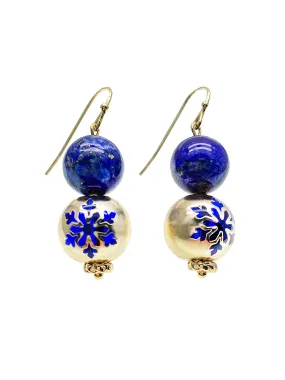 Blue Lapis With Snowflake Dangle Earrings HE002