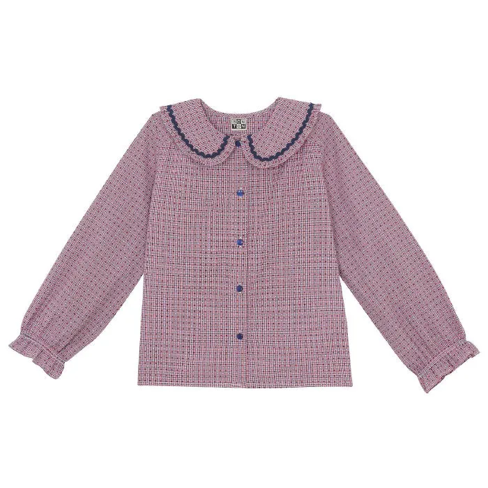 Bonton Child Hortense Blouse Navy Blue Checks