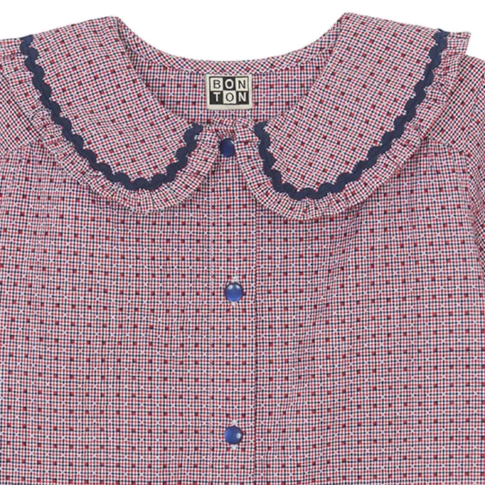 Bonton Child Hortense Blouse Navy Blue Checks