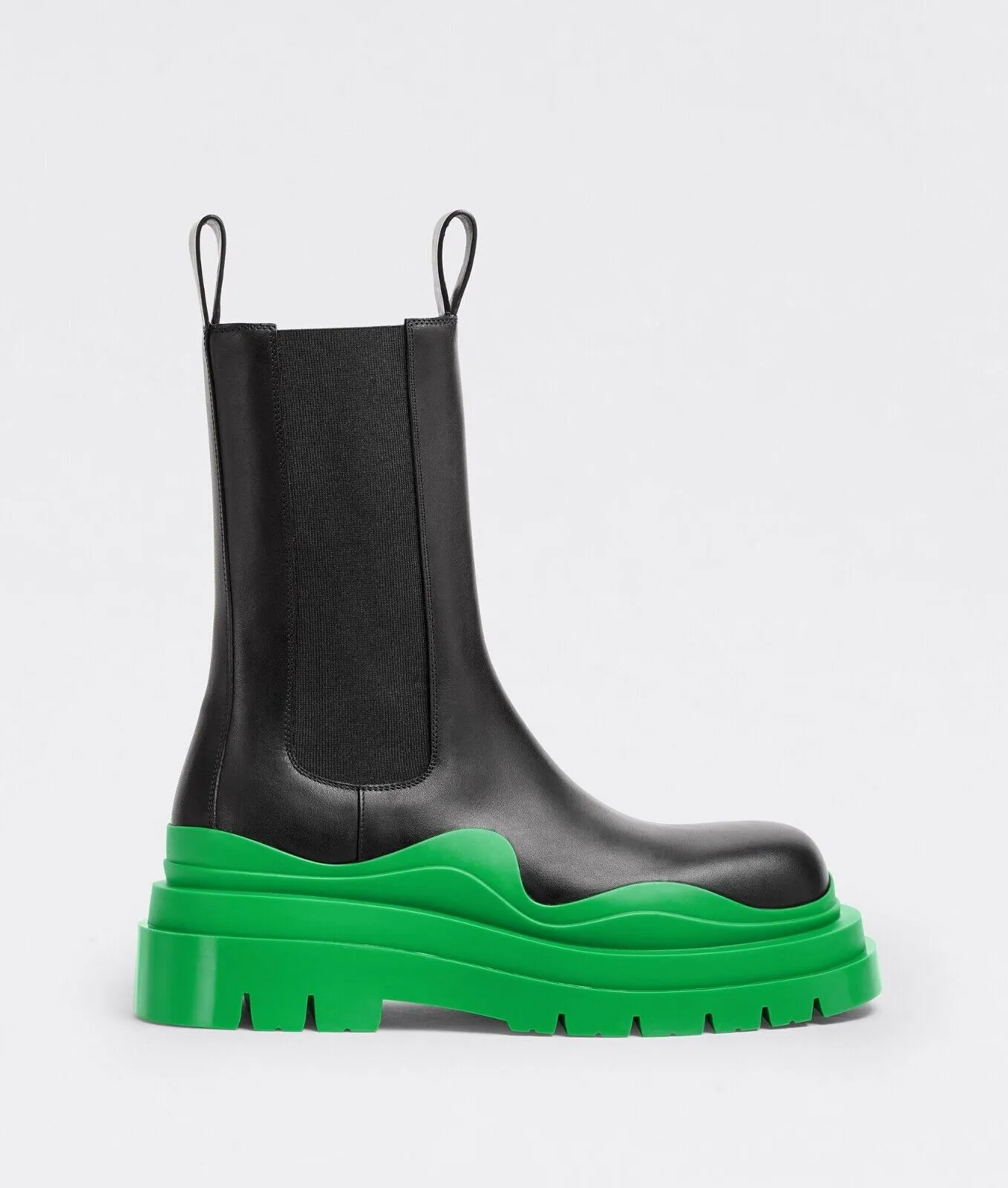 BOTTEGA VENETA Tire Rubber-Trimmed Leather Chelsea Boots Calfskin EU 37 UK 4 - Pepper Tree London