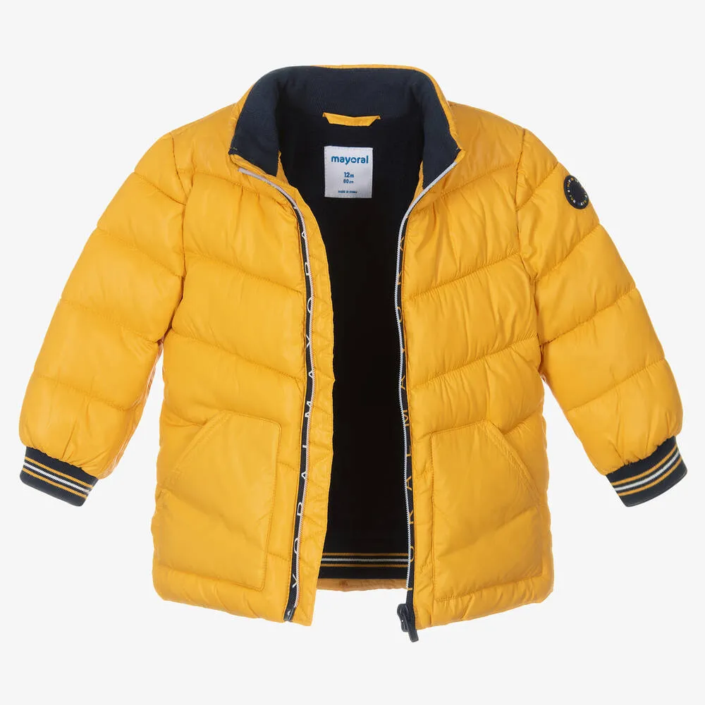 Boys Yellow Hooded Puffer Coat