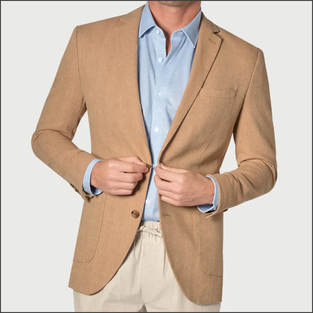 Brook Taverner Thorpe Sand Herringbone Washed Cotton Linen Unstructured Jacket-