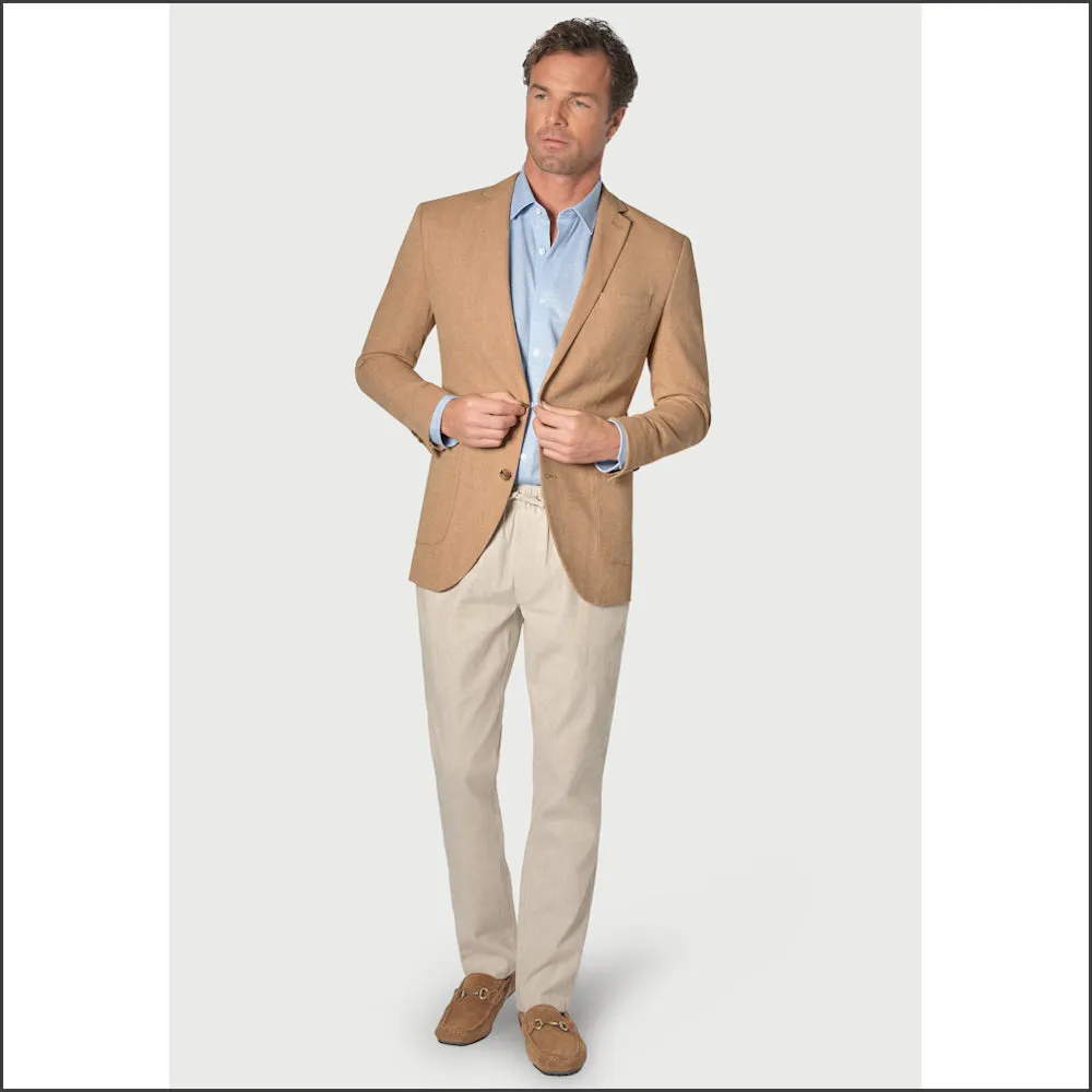 Brook Taverner Thorpe Sand Herringbone Washed Cotton Linen Unstructured Jacket-