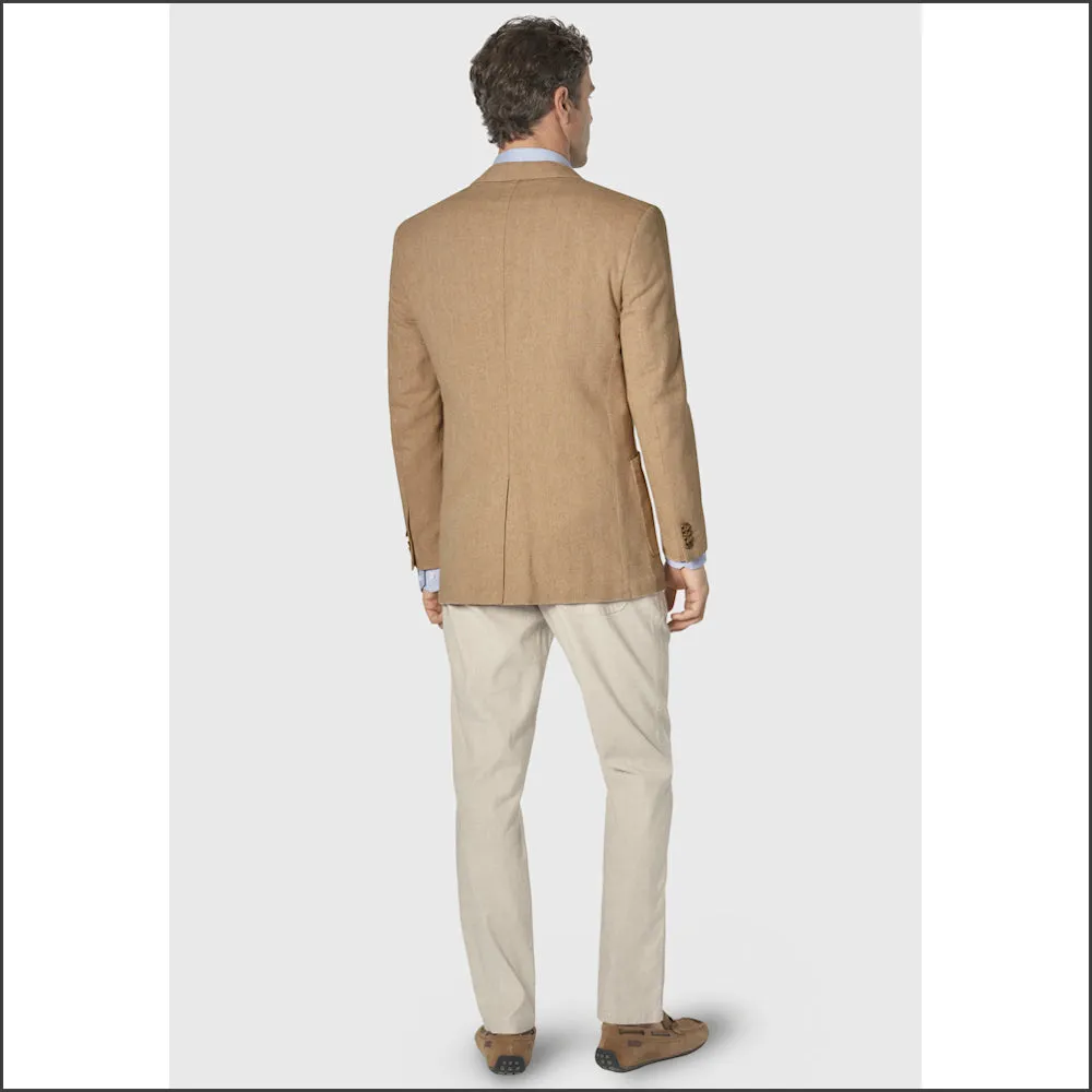 Brook Taverner Thorpe Sand Herringbone Washed Cotton Linen Unstructured Jacket-