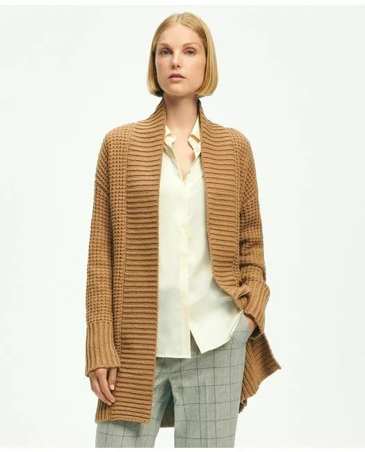 Brooks Brothers Women's Camel Hair Open Front Cardigan Sweater Brown