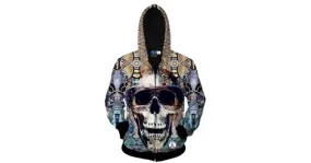 Brown Skull Snake Skin Long Sleeves Punk Mens Jacket Winter Hooded Hoodies