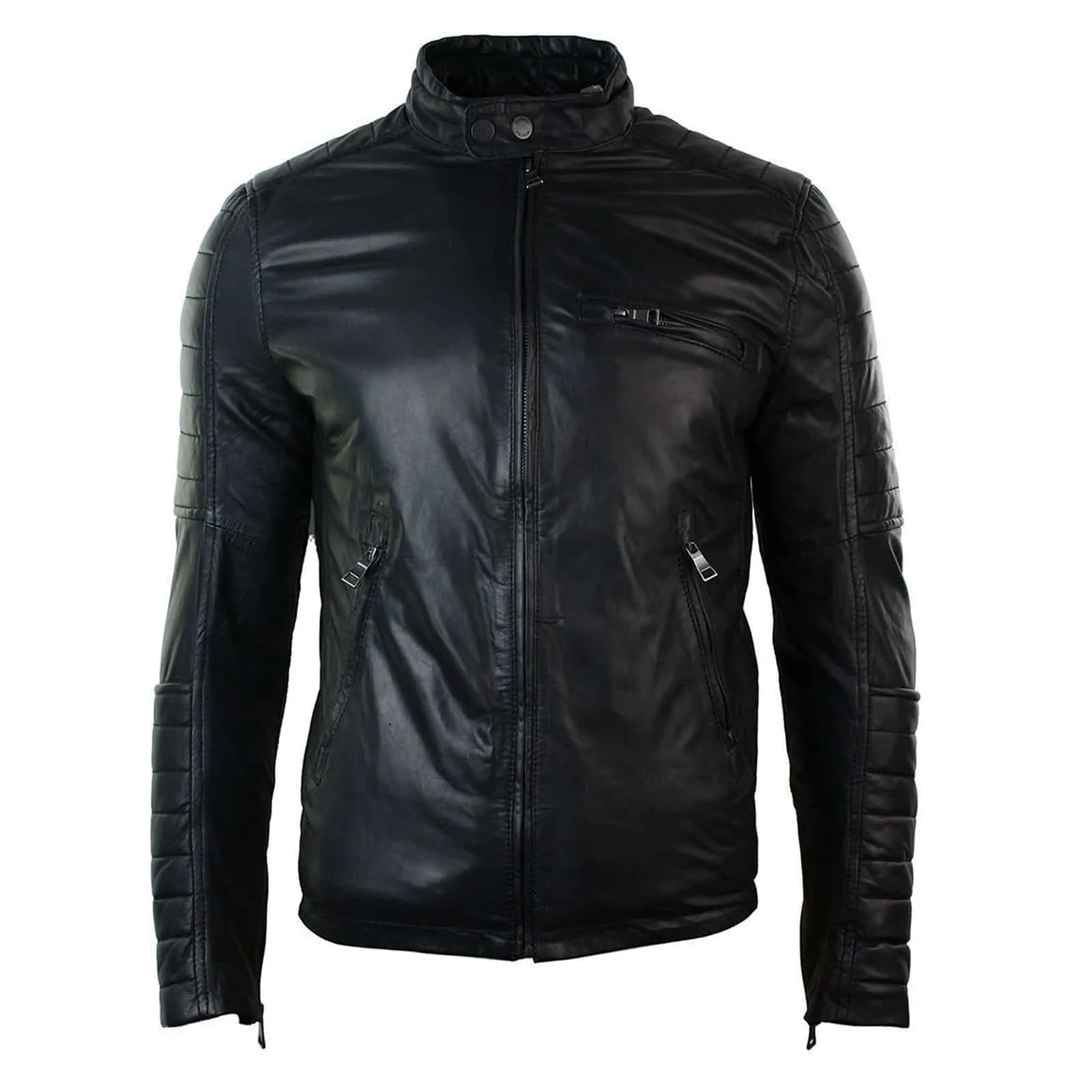 Buy Retro Style Padded Black Leather Jacket - Jackets for Men 0070 | Kilt and Jacks