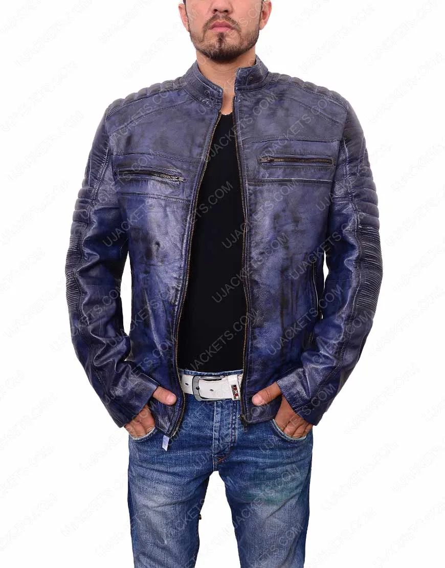 Cafe Racer Mens Blue Waxed Jacket | Ujackets