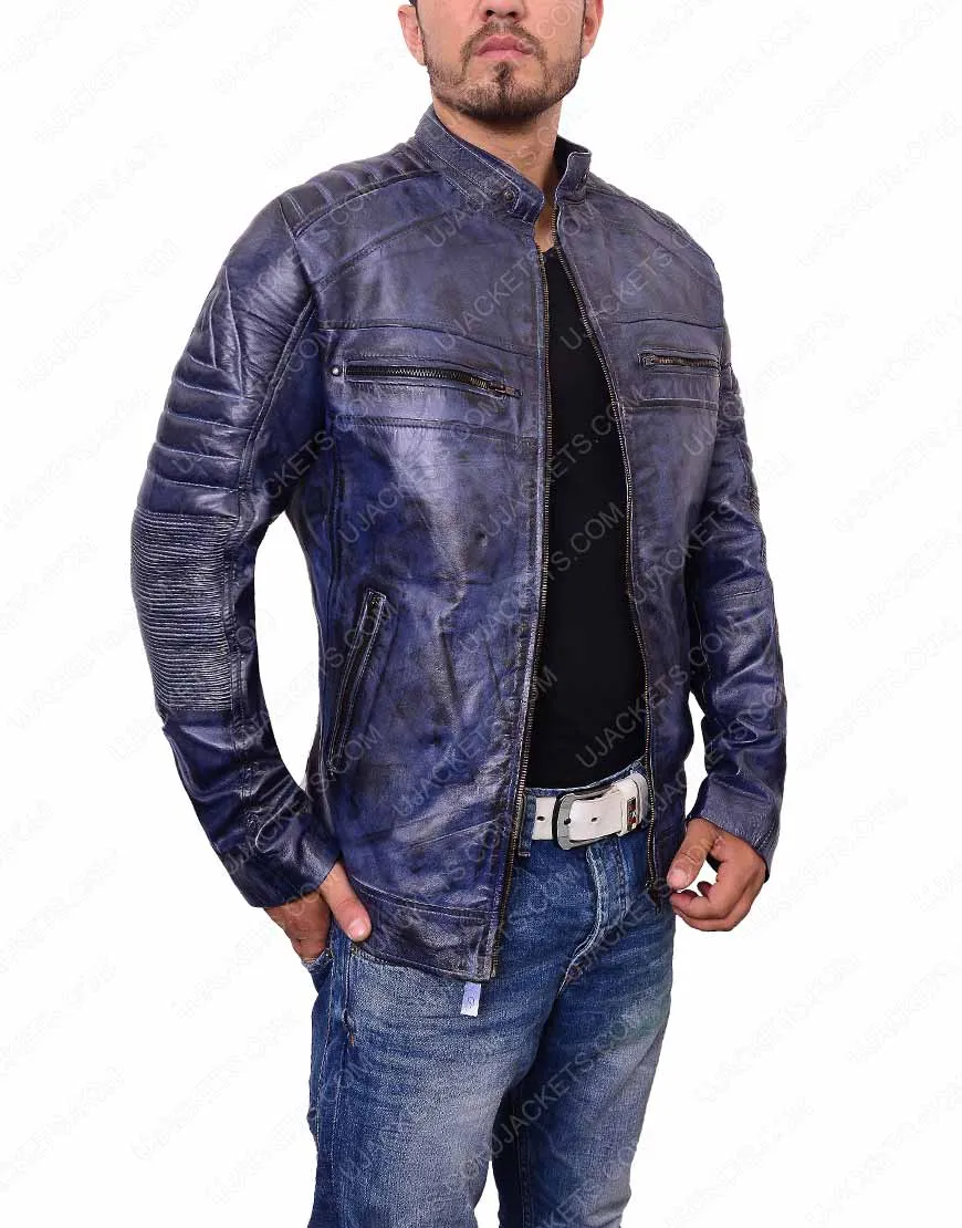 Cafe Racer Mens Blue Waxed Jacket | Ujackets