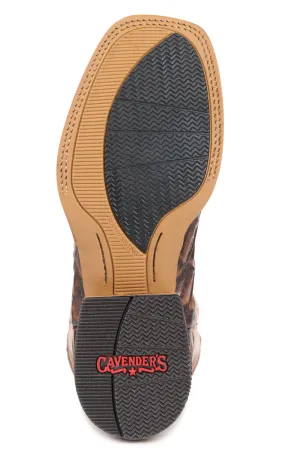 Cavender's Men's Intrepid Bone and Brown Pirarucu Print Wide Square Toe Cowboy Boots