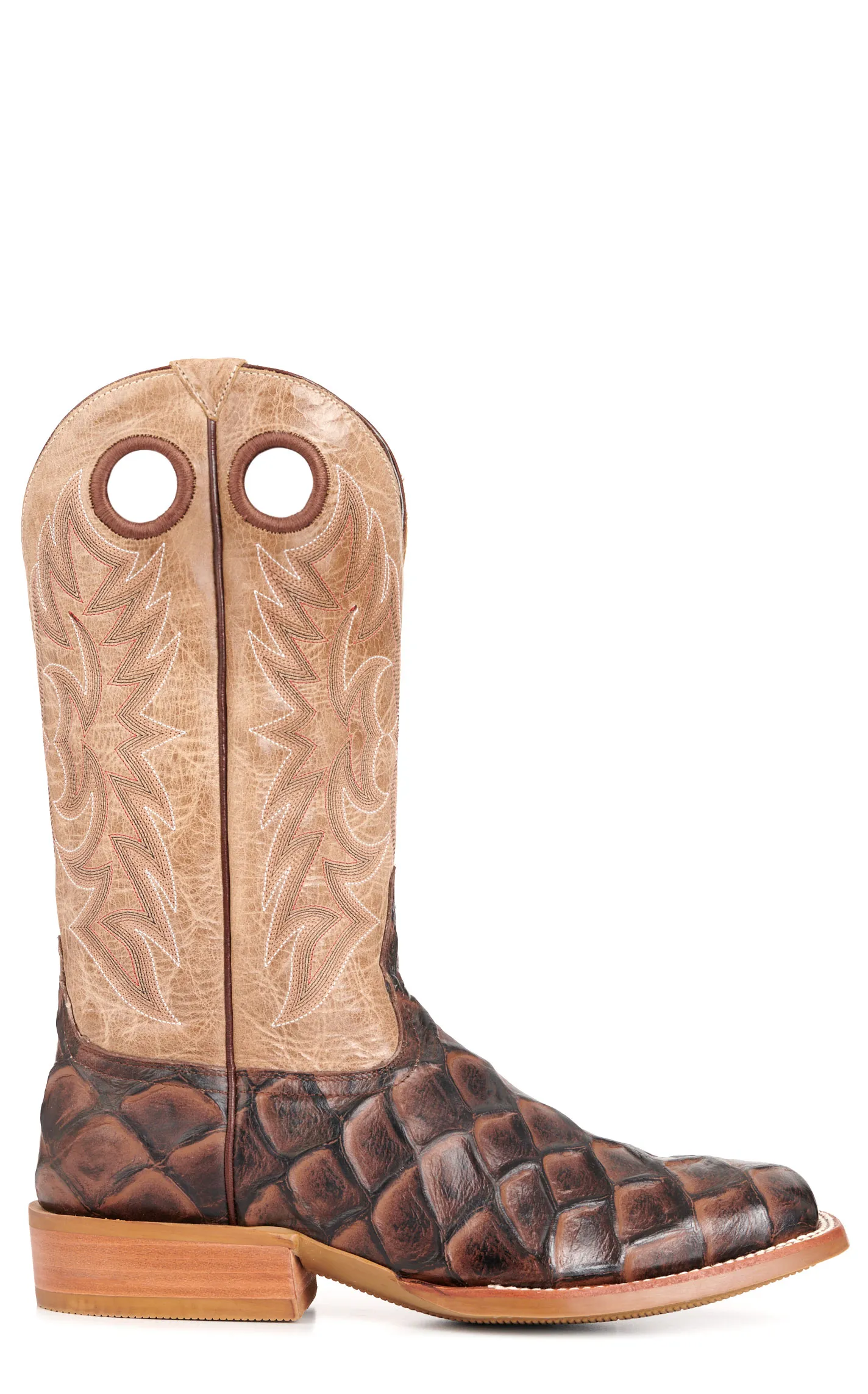 Cavender's Men's Intrepid Bone and Brown Pirarucu Print Wide Square Toe Cowboy Boots