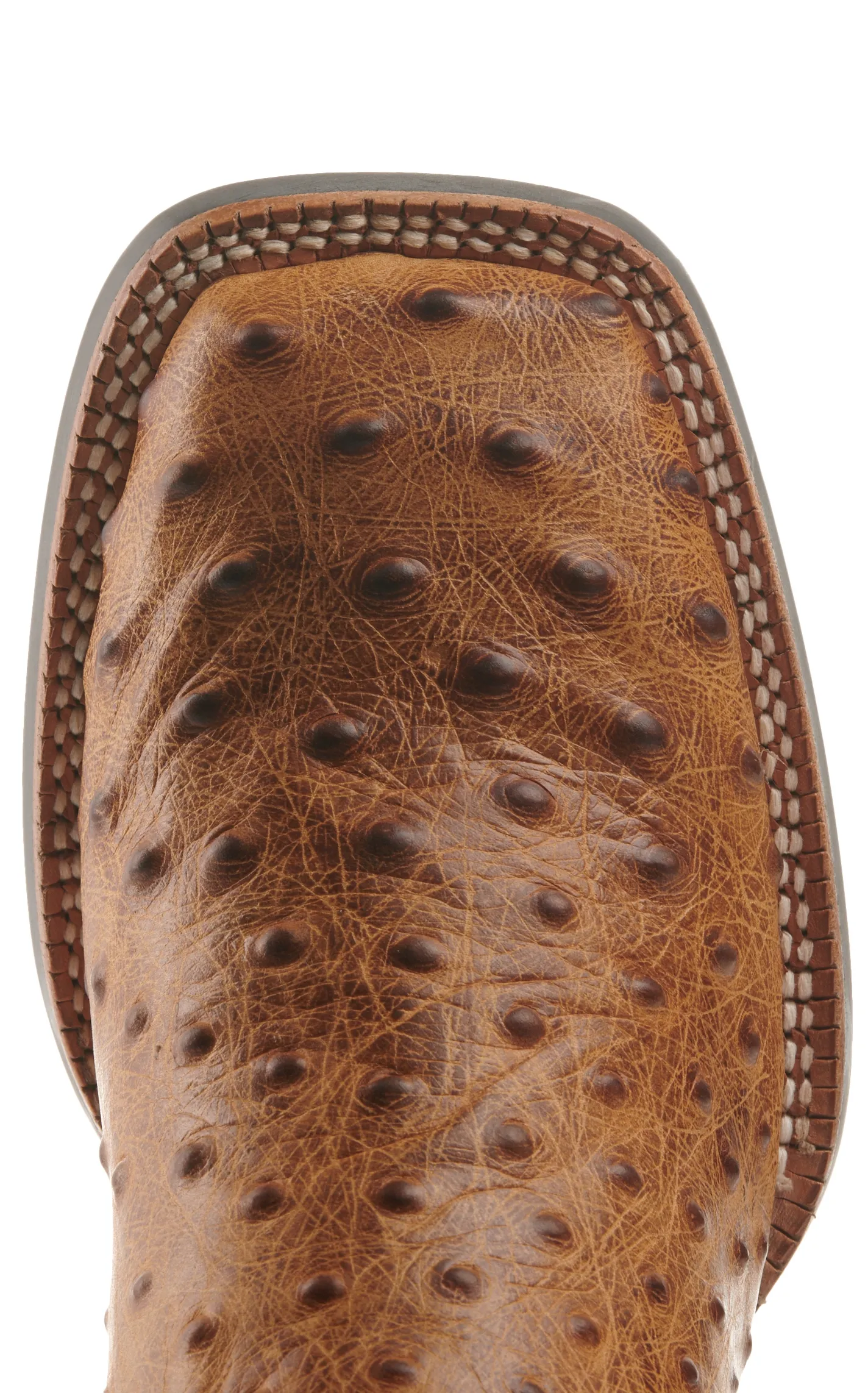 Cavender's Men's Intrepid Brass and Aleman Antique Tan Ostrich Print Wide Square Toe Cowboy Boots