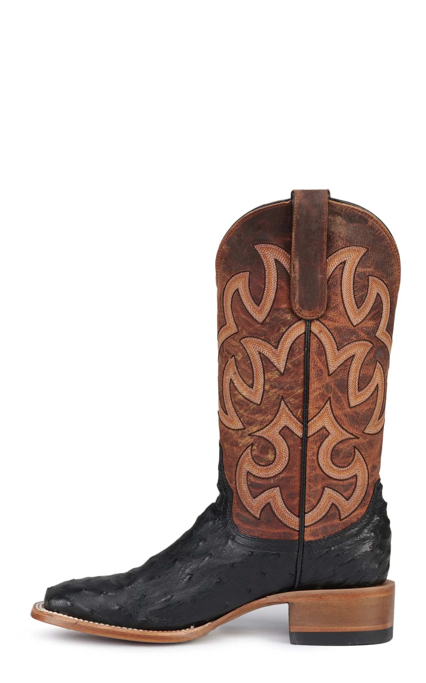 Cavender's Women's Brown and Black Full Quill Ostrich Wide Square Toe Exotic Cowboy Boots