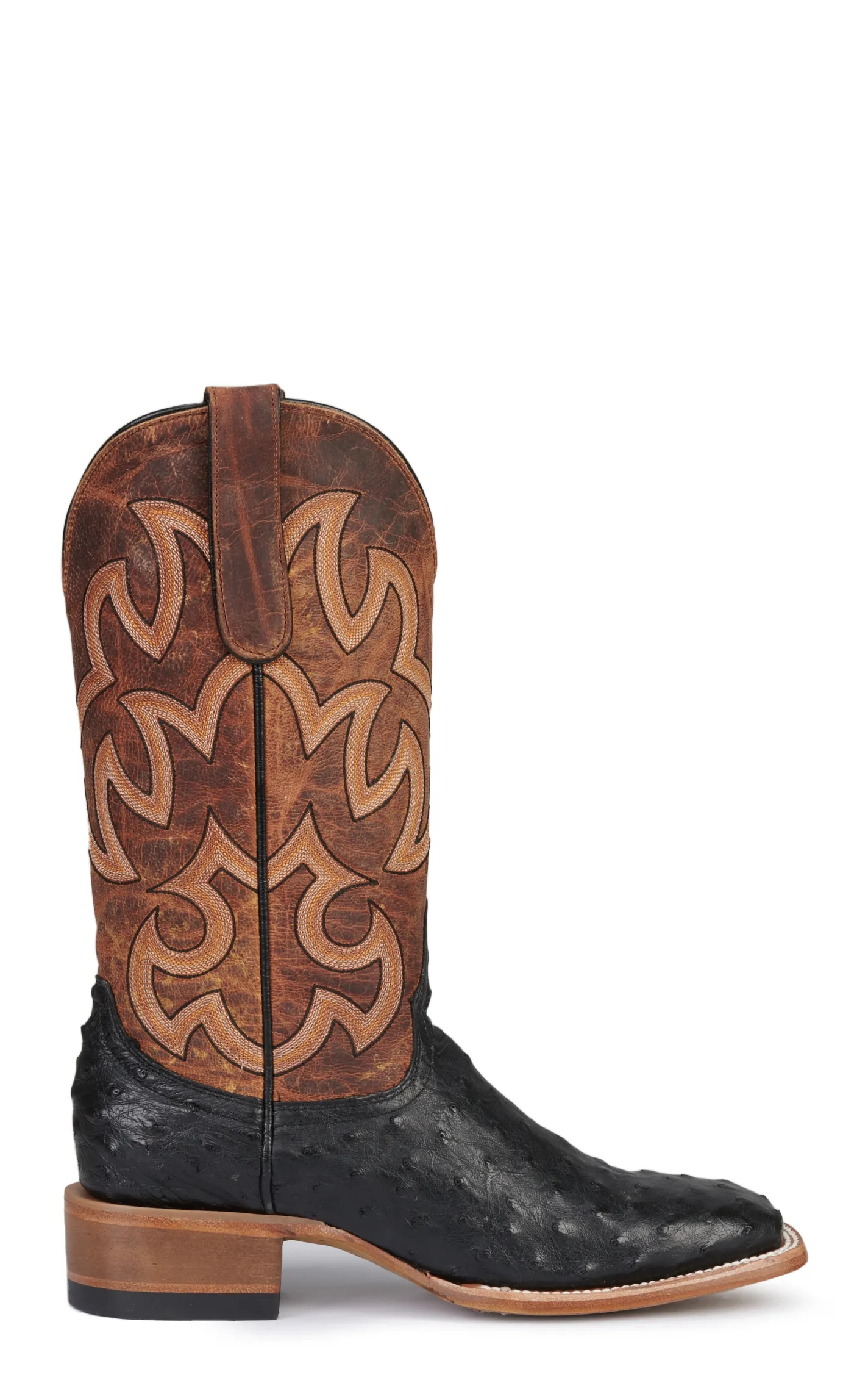 Cavender's Women's Brown and Black Full Quill Ostrich Wide Square Toe Exotic Cowboy Boots