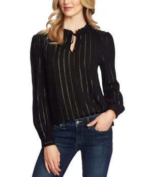 CeCe Women's Metallic Stripe Long Sleeve Blouse Black Size X-Large