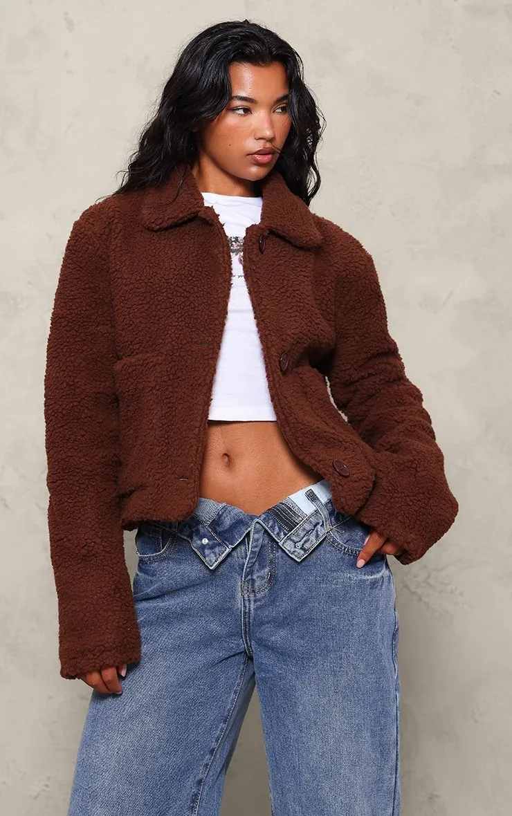 Chocolate Cropped Teddy Coat, Chocolate