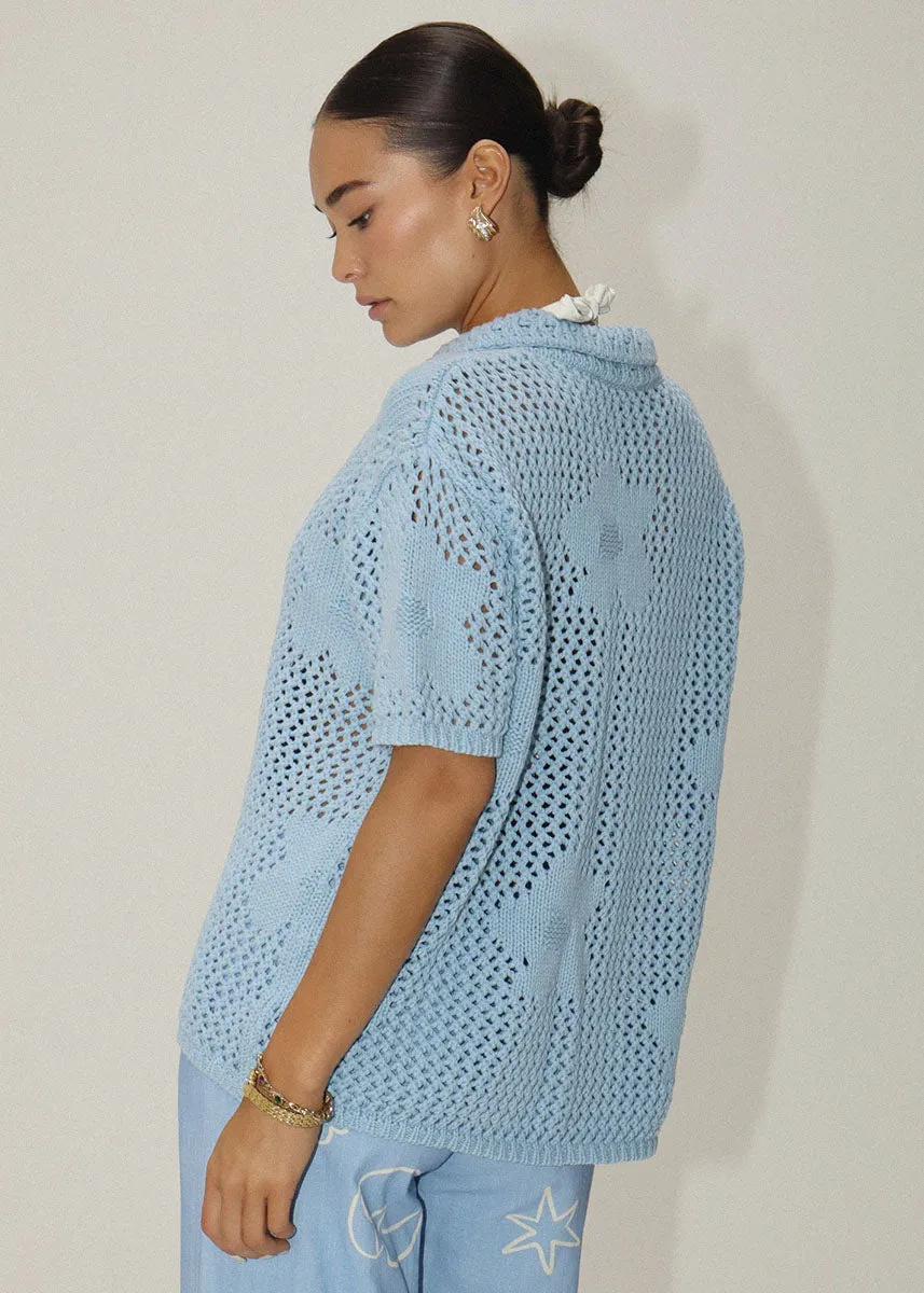 Clare Knit Button-Up - Baby Blue