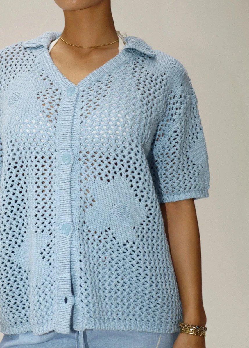 Clare Knit Button-Up - Baby Blue