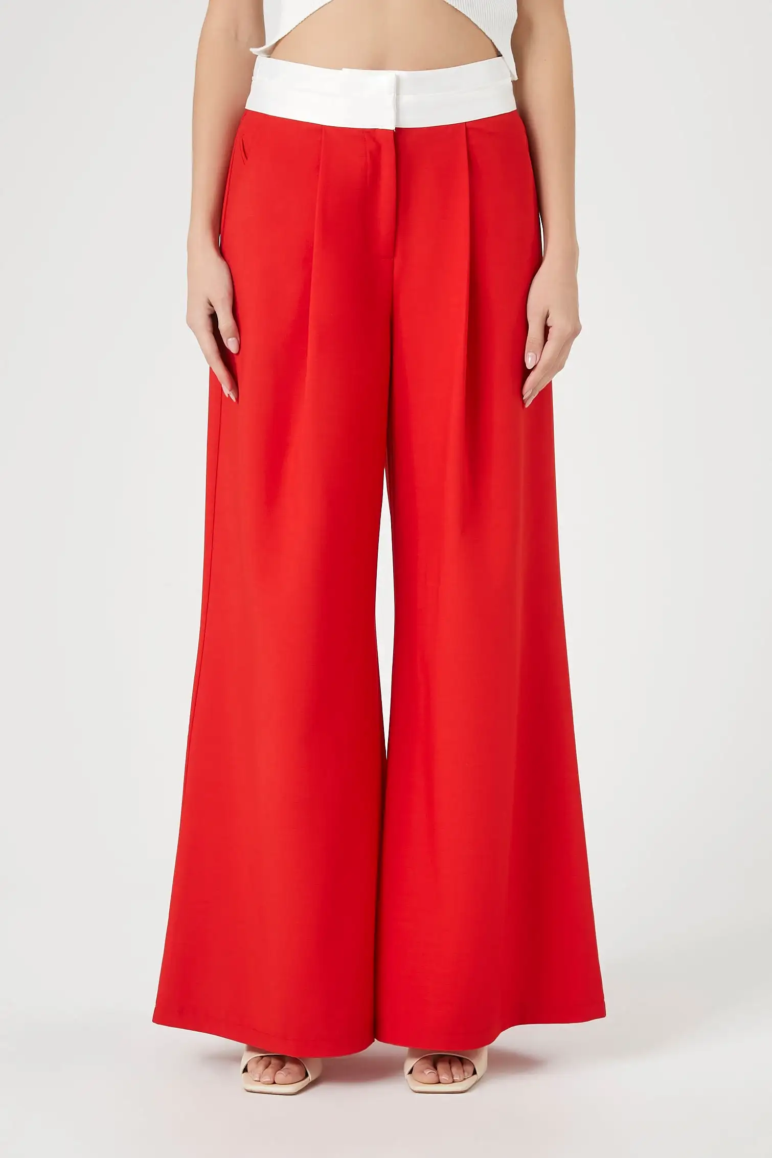 Contrast Wide-Leg Trousers