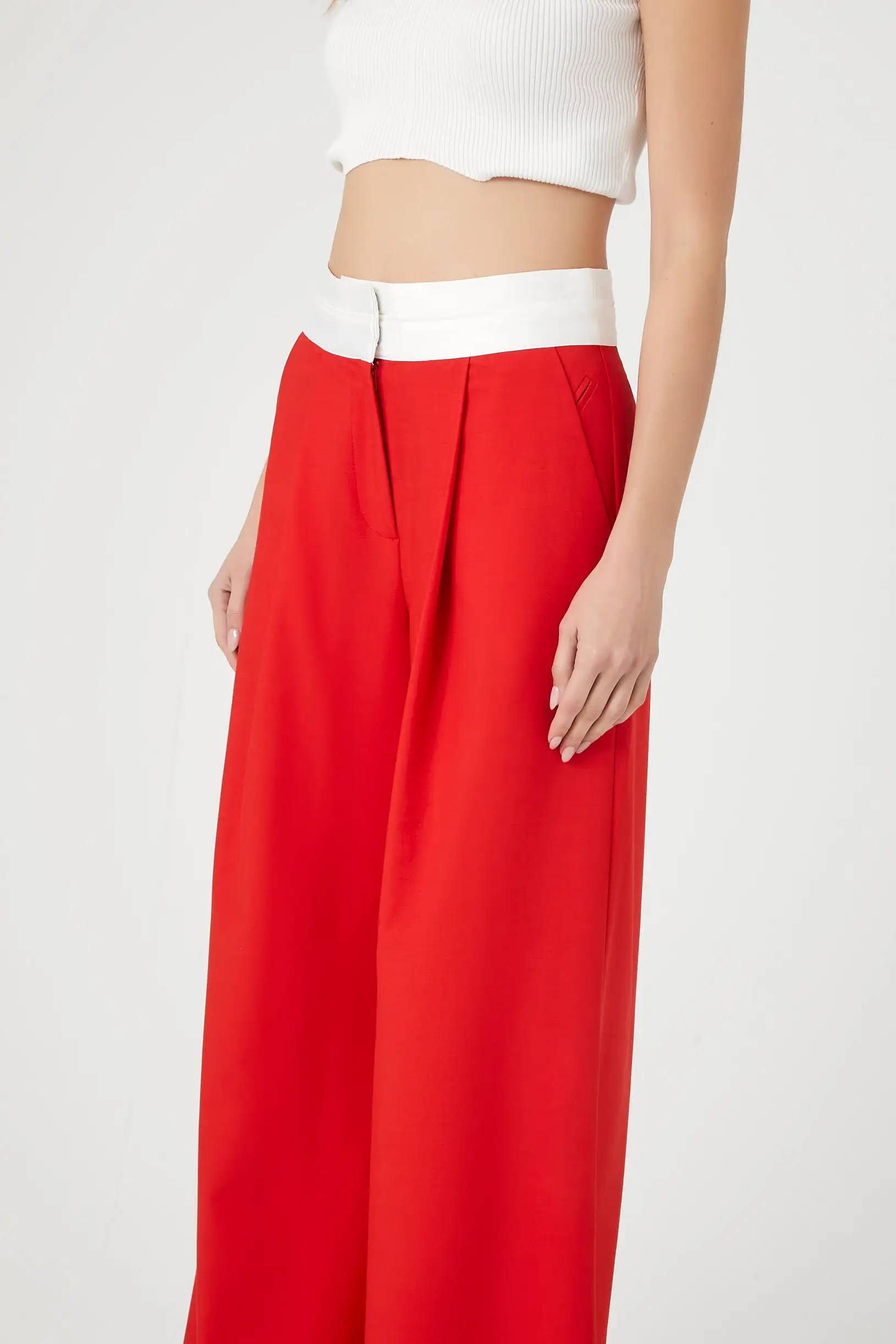 Contrast Wide-Leg Trousers