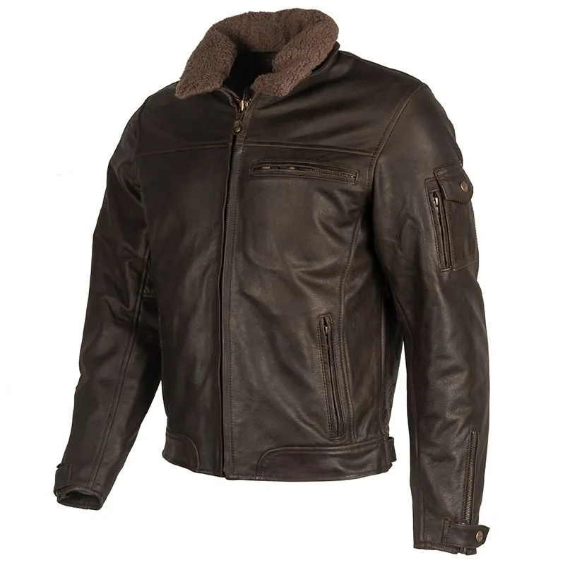 Dark Brown Leather Jacket With Removable Fur Collar