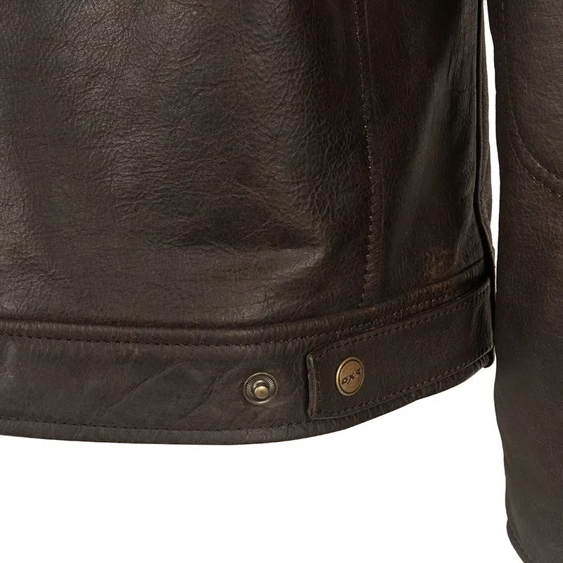 Dark Brown Leather Jacket With Removable Fur Collar