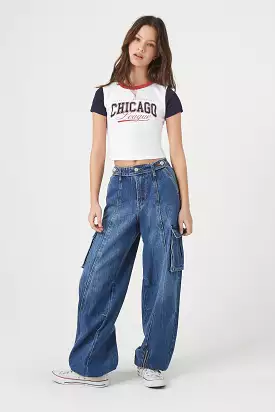 Denim Wide-Leg Cargo Joggers