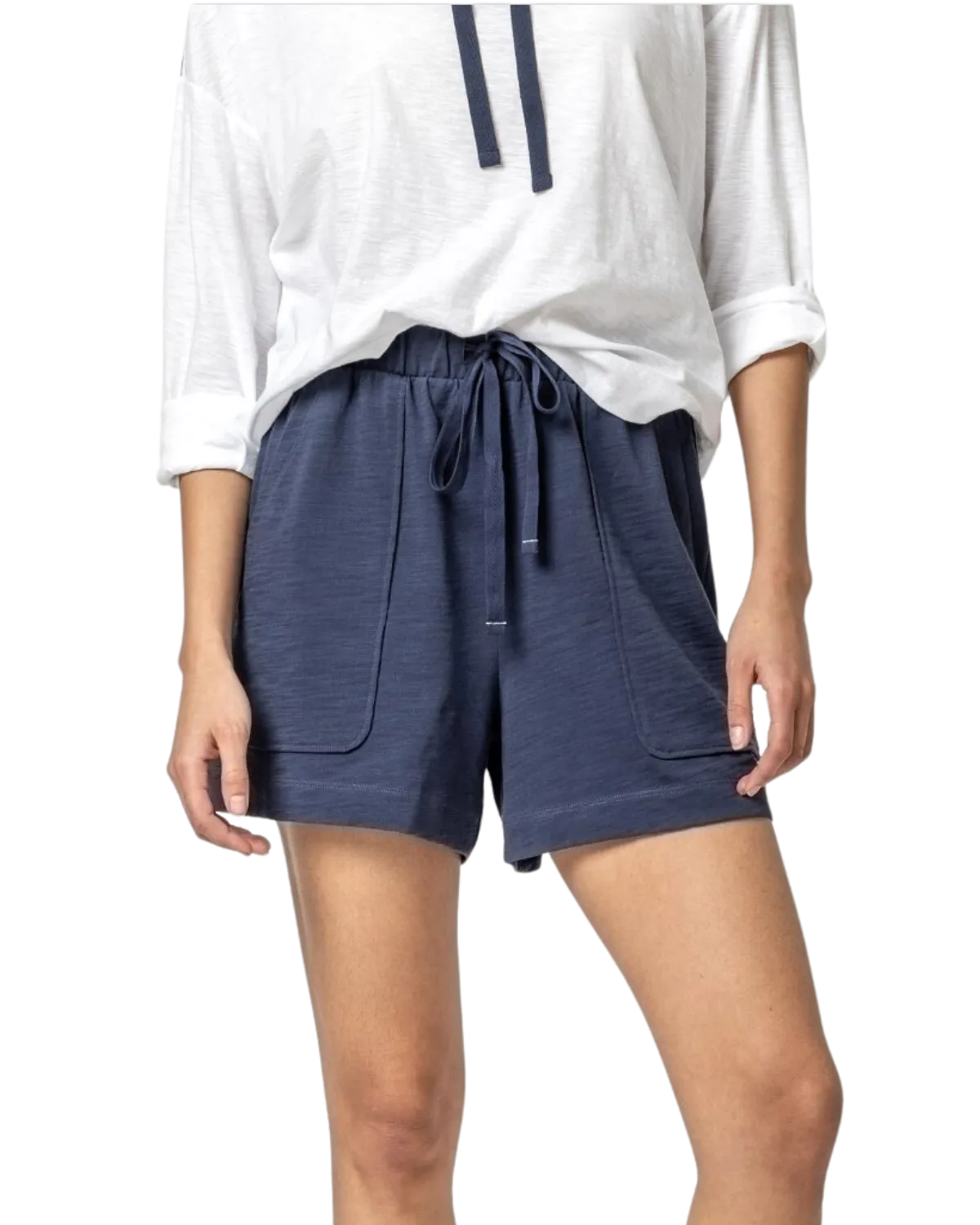 Elastic Waist Drawstring Shorts (Navy)