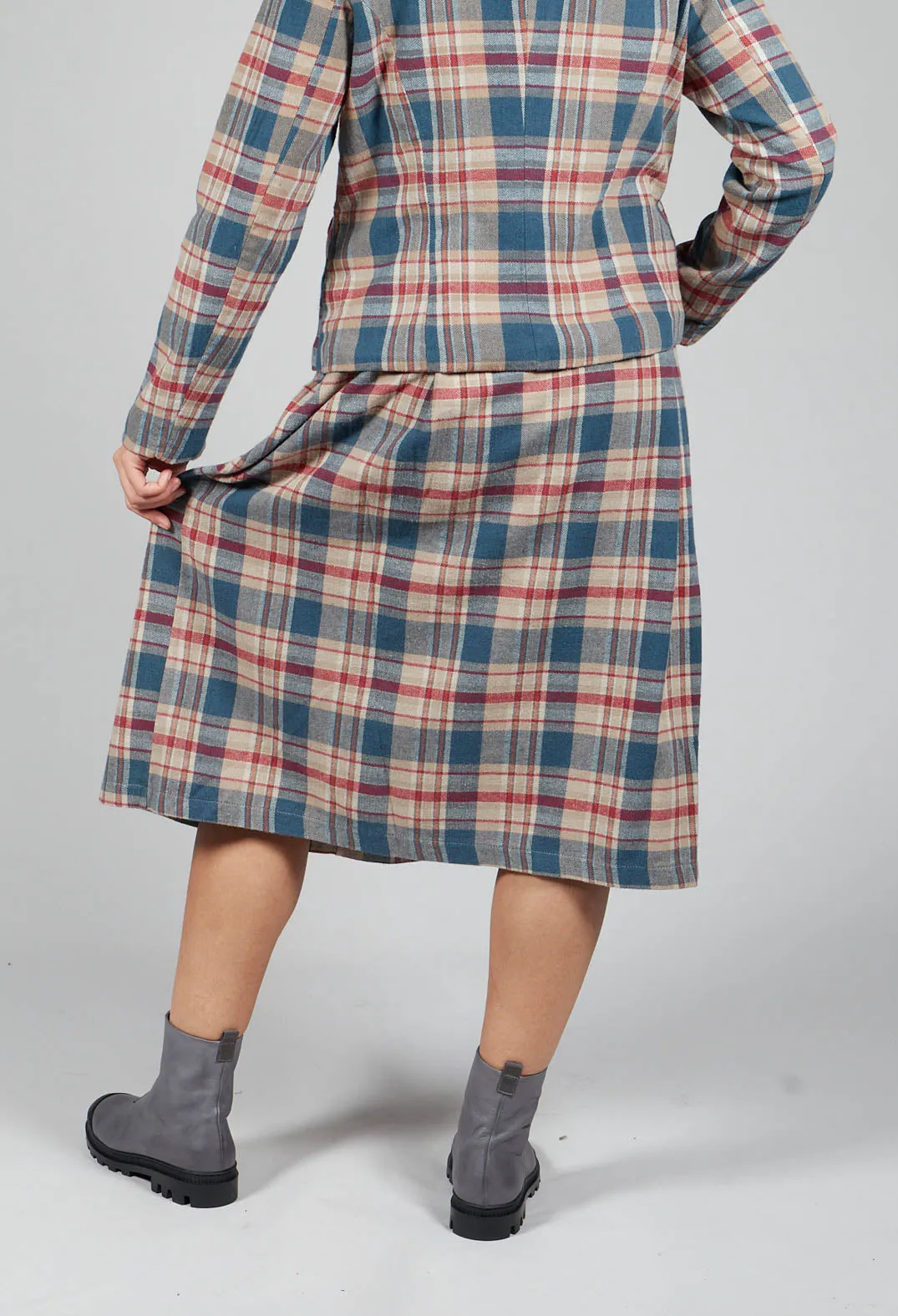 Elastic Waist Plaid Cotton Skirt in Sand