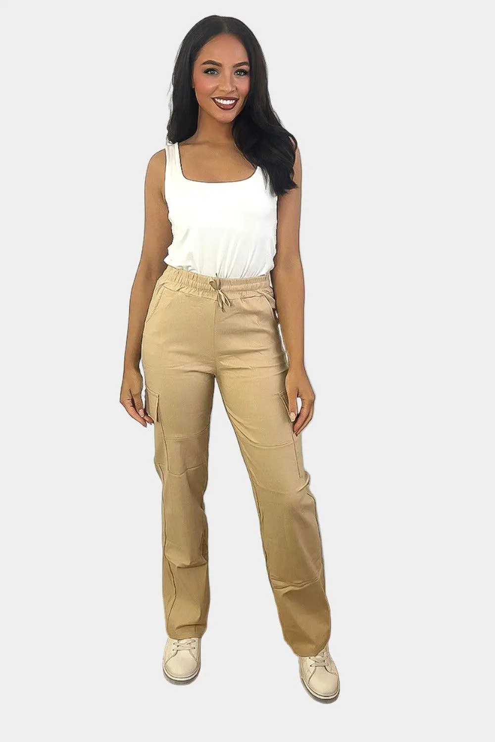 Elastic Waist Utility Pockets Extra Stretchy Cargo Trousers