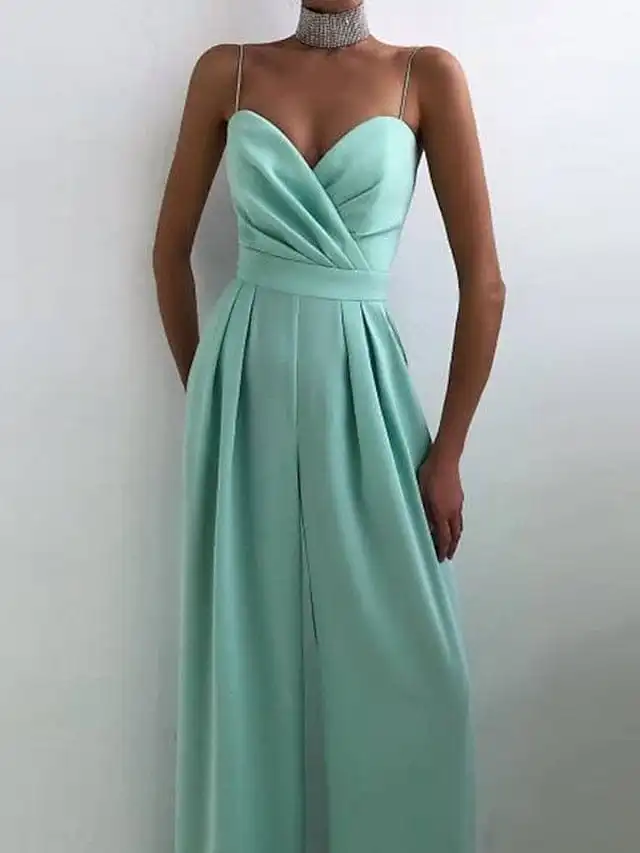 Elegant V-Neck Wide-Leg Jumpsuit for Women in Green/White/Black