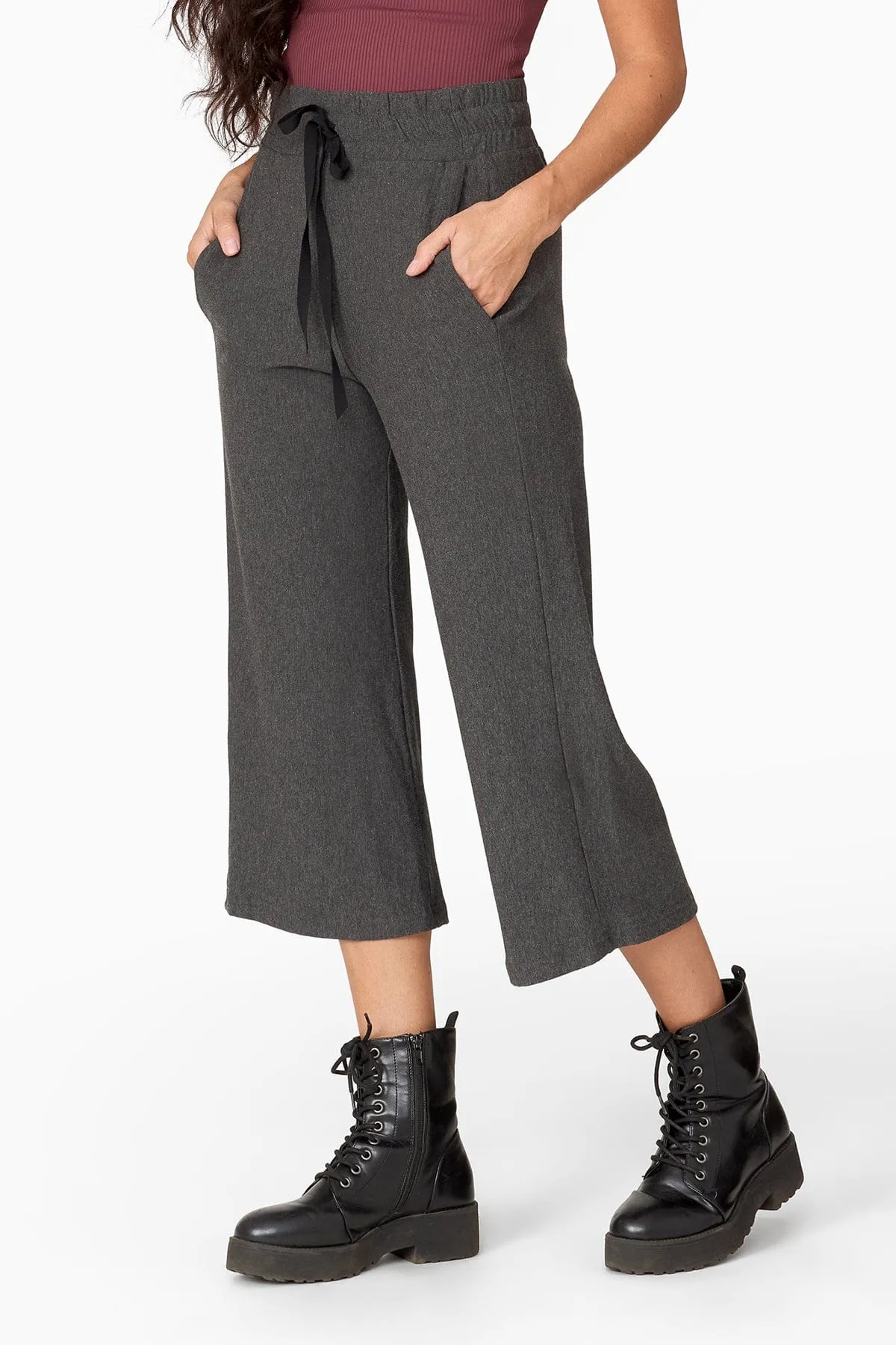 Freedom Wide Leg Crop in Dark Heather Grey