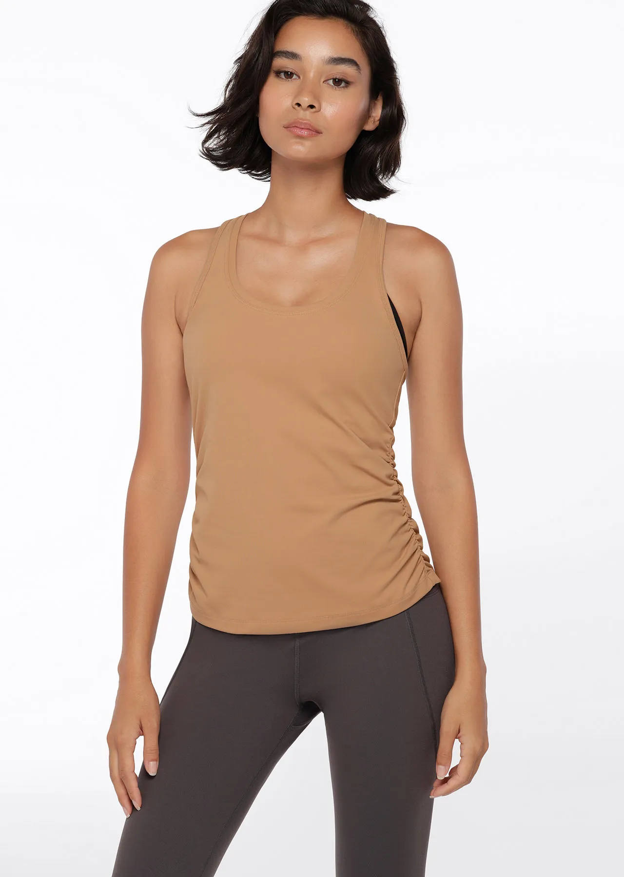 Gathered Active Tank | Beige | Tanks | Lorna Jane Australia