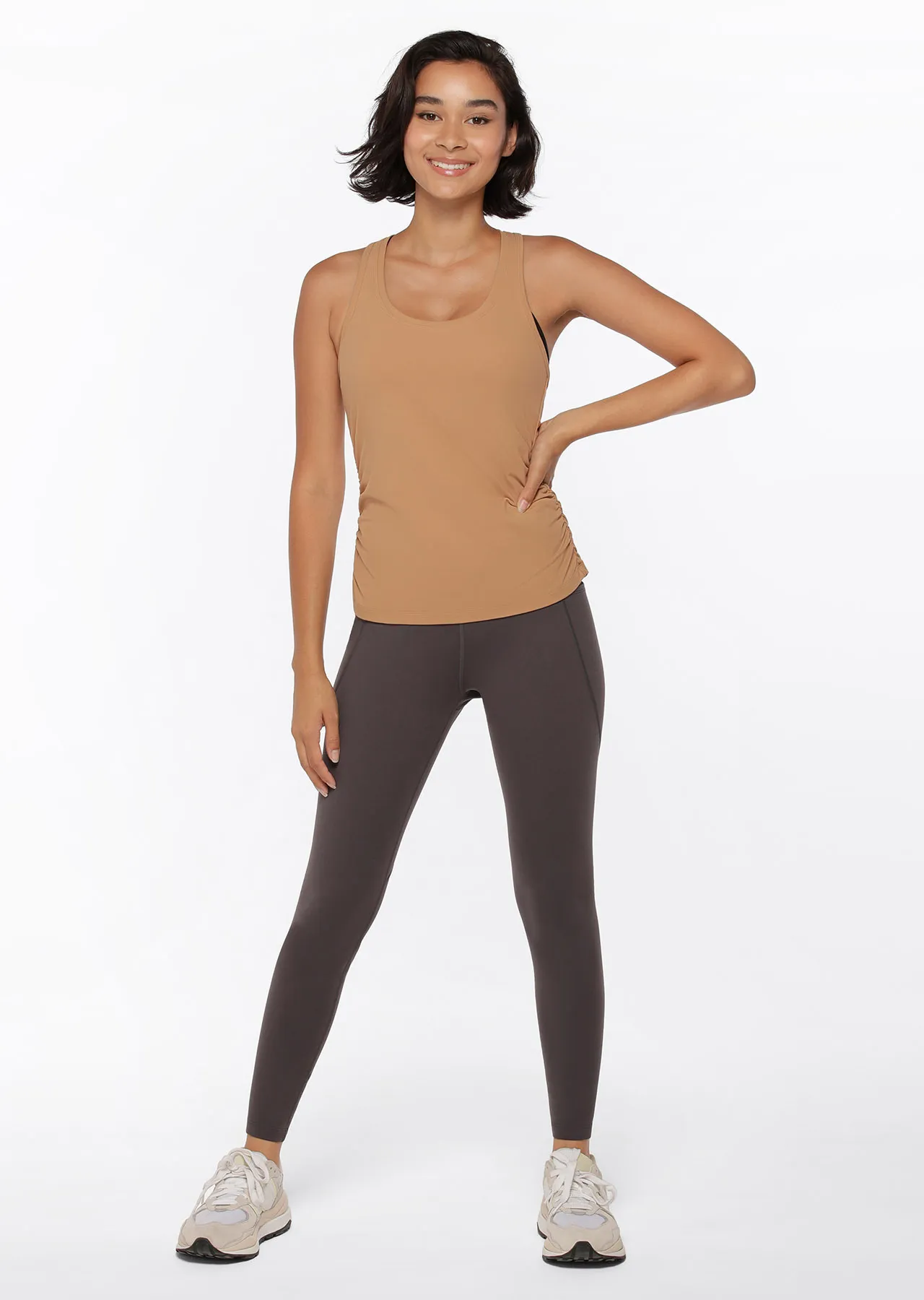 Gathered Active Tank | Beige | Tanks | Lorna Jane Australia