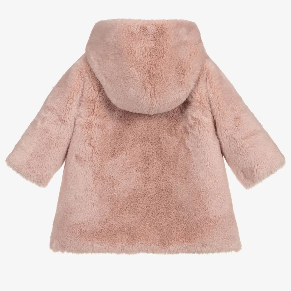 Girls Pink Faux Fur Coat