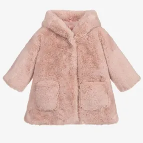 Girls Pink Faux Fur Coat