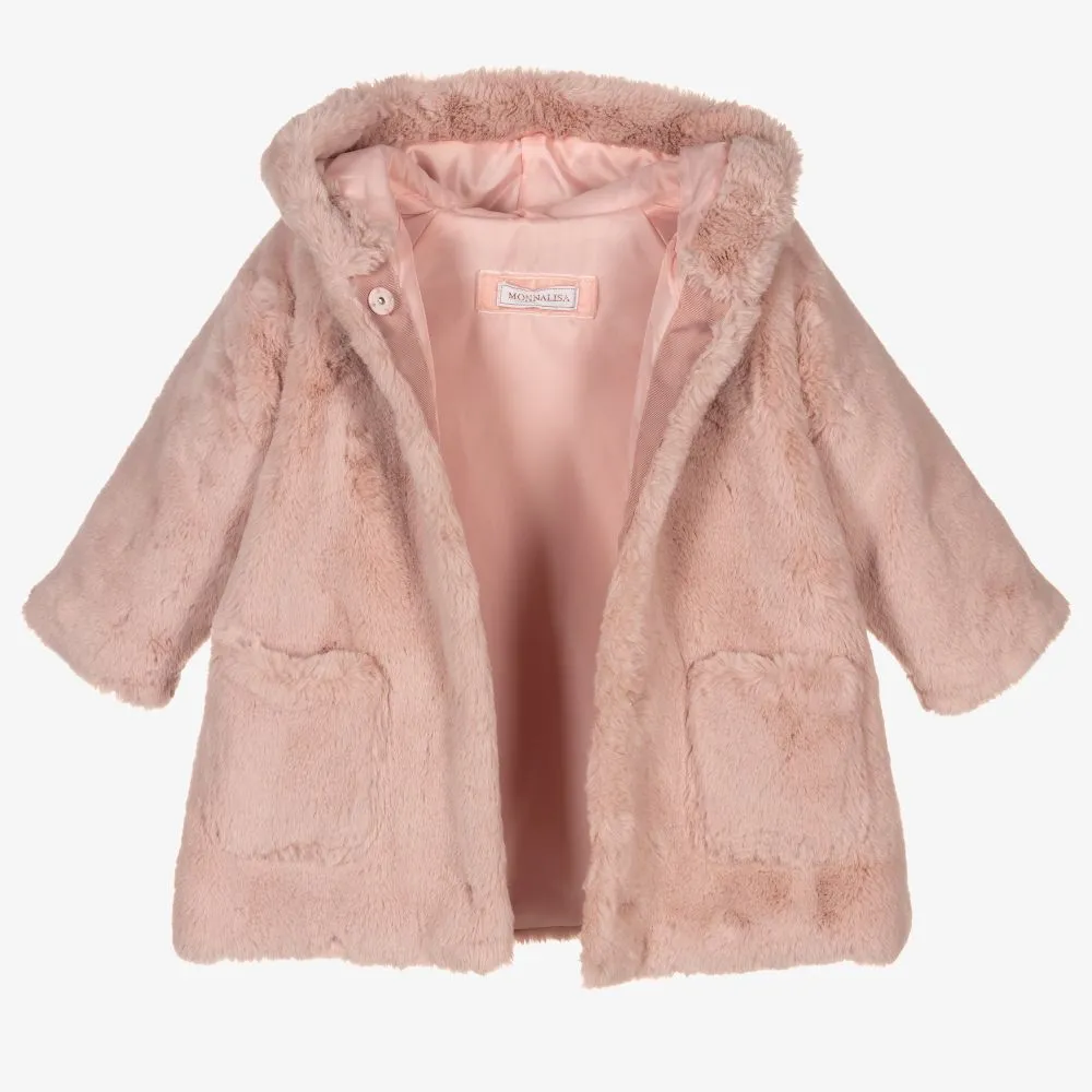 Girls Pink Faux Fur Coat