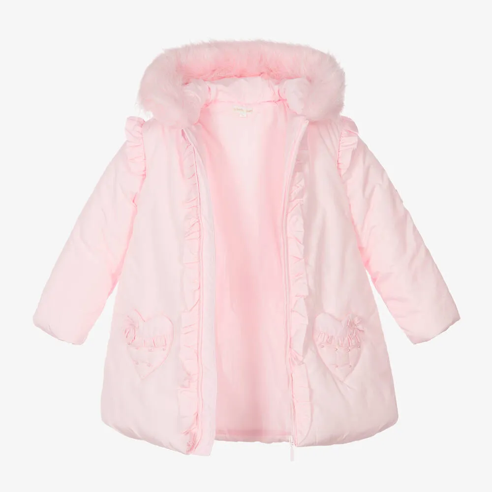 Girls Pink Padded Hooded Coat