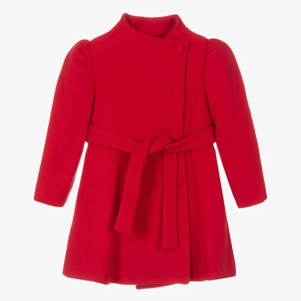 Girls Red Wool Belted Coat