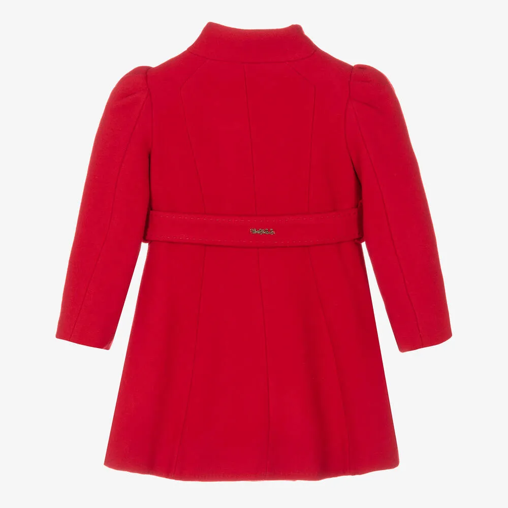 Girls Red Wool Belted Coat