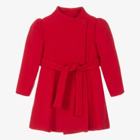 Girls Red Wool Belted Coat